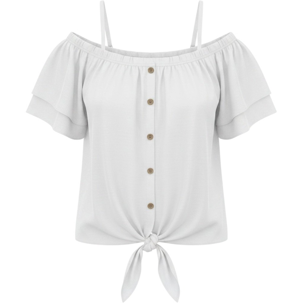 By & By White Off The Shoulder Tie Front Button Down Ruffle Sleeve‎ Top size XL